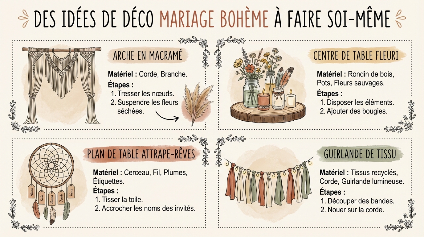 Idées de déco mariage bohème à faire soi-même