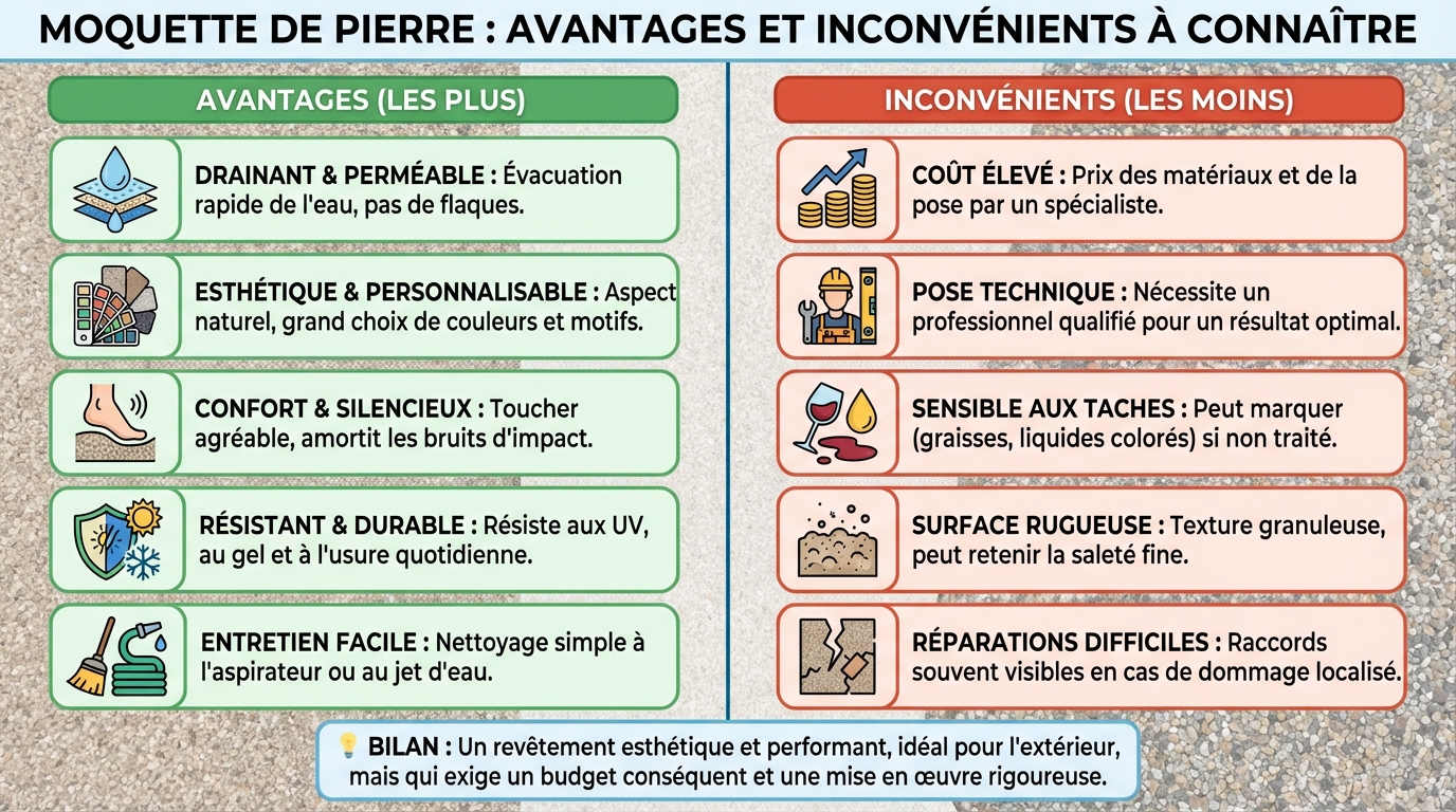 Moquette de pierre : avantages et inconvénients à connaître 1 Inconvénients de la moquette de pierre