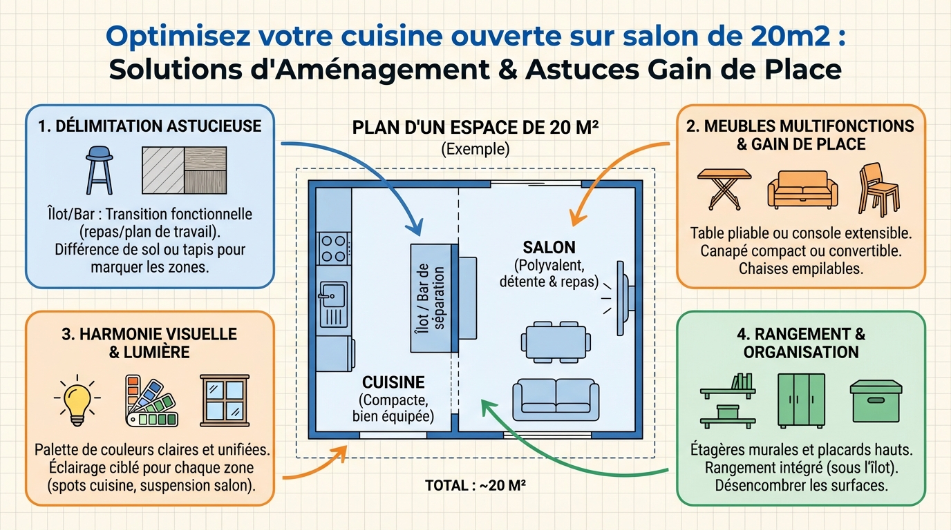 Optimisez votre cuisine ouverte sur salon de 20m2 1 Comment aménager une cuisine ouverte de 20m2