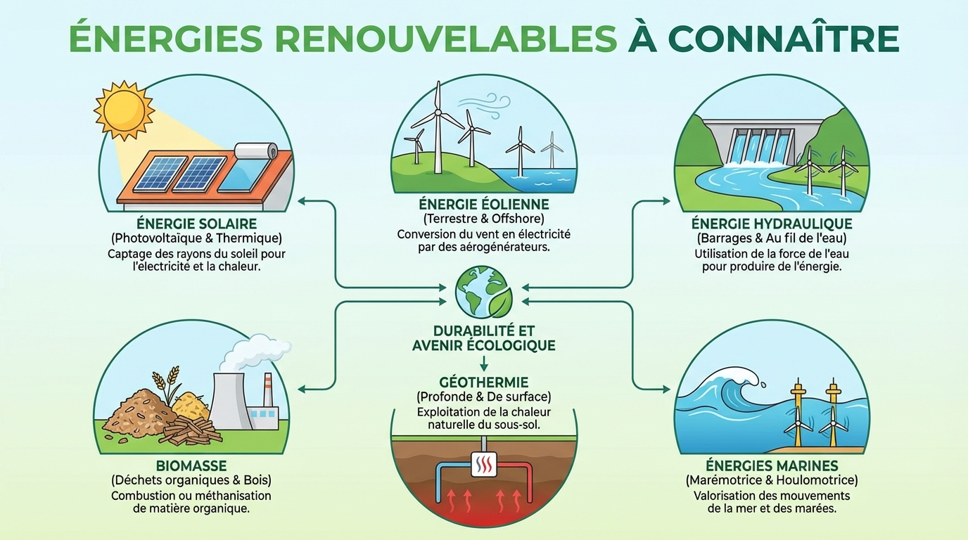 Quelles sont les énergies renouvelables à connaître 1 Les différentes sources d'énergies renouvelables